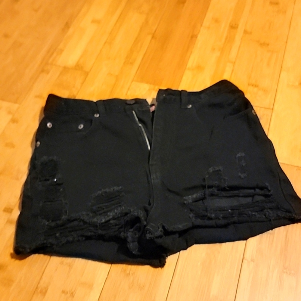 Black distressed jean shorts